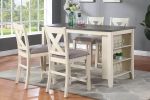 Modern Contemporary 5pc Counter Height High Dining Table w Storage Shelves 4x High Chairs Wooden Kitchen Breakfast Table Dining Room Furniture - as Pi