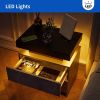Nightstand LED Bedside Table Cabinet Lights Modern End Side with 2 Drawers for Bedroom (Gray) - as Pic