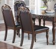 Majestic Formal Set of 2 Side Chairs Brown Finish Rubberwood Dining Room Furniture Intricate Design Cushion Upholstered Seat Tufted Back - as Pic
