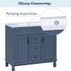 36'' Bathroom Vanity with Top Sink, Royal Blue Mirror Cabinet, Modern Bathroom Storage Cabinet with 2 Soft Closing Doors and 2 Drawers, Single Sink Ba