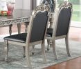 Majestic Formal Set of 2 Side Chairs Grey / Silver Finish Rubberwood Dining Room Furniture Intricate Design Cushion Upholstered Seat Tufted Back - as
