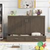 Queen Size Murphy Bed with Built-In Charging Station, Antique Grey - as Pic
