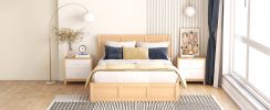 Full Size Wood Platform Bed with Underneath Storage and 2 Drawers, Wood Color - as Pic