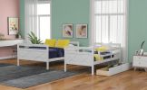 Twin over Full Bunk Bed with Ladder, Two Storage Drawers, Safety Guardrail, White - as Pic