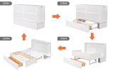 Queen Size Mobile Murphy Bed with Drawer and Little Shelves on Each Side,White - as Pic
