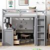 Twin size Loft Bed with Drawers,Desk,and Wardrobe-Gray - as Pic
