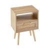 15.75" Rattan End table with drawer and solid wood legs, Modern nightstand, side table for living room, bedroom,natural - as Pic