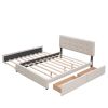 Upholstered Platform Bed with 2 Drawers and 1 Twin XL Trundle, Linen Fabric, Queen Size - Dark Beige(OLD SKU :LP000314AAA) - as Pic