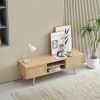 55.12" Rattan TV cabinet, double sliding doors for storage, adjustable shelf, solid wood legs, TV console for living room ,natural - as Pic
