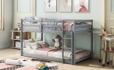 Twin-Over-Twin Floor Bunk Bed with Handy Ladder, Chic Gray Finish - Gray