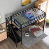 Compact Metal Loft Bed Frame, Inclusive Desk, Twin Size, No Box Spring Needed, Classic Black - Black