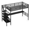 Compact Metal Loft Bed Frame, Inclusive Desk, Twin Size, No Box Spring Needed, Classic Black - Black