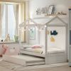 Unique House Bed with Trundle, Customizable Design, Charming White - White