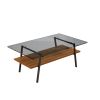 Rectangle Coffee Table, Tempered Glass Tabletop with Black Metal Legs, Modern Table for Living Room , Gray Glass - as Pic