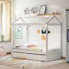 Unique House Bed with Trundle, Customizable Design, Charming White - White
