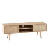 55.12" Rattan TV cabinet, double sliding doors for storage, adjustable shelf, solid wood legs, TV console for living room ,natural - as Pic