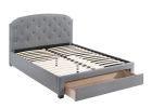 Light Grey Burlap Fabric 1pc Full Size Bed w Drawer Button Tufted Headboard Storage Bedframe Bedroom Furniture - as Pic