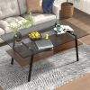Rectangle Coffee Table, Tempered Glass Tabletop with Black Metal Legs, Modern Table for Living Room , Gray Glass - as Pic