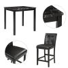 5-Piece Kitchen Table Set Faux Marble Top Counter Height Dining Table Set with 4 PU Leather-Upholstered Chairs (Black) - Black