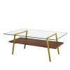 Rectangle Coffee Table, Tempered Glass Tabletop with Gold Metal Legs, Modern Table for Living Room , Transparent Glass - as Pic