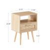 15.75" Rattan End table with drawer and solid wood legs, Modern nightstand, side table for living room, bedroom,natural - as Pic