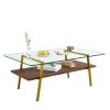 Rectangle Coffee Table, Tempered Glass Tabletop with Gold Metal Legs, Modern Table for Living Room , Transparent Glass - as Pic