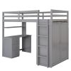 Twin size Loft Bed with Drawers,Desk,and Wardrobe-Gray - as Pic