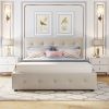 Upholstered Platform Bed with 2 Drawers and 1 Twin XL Trundle, Linen Fabric, Queen Size - Dark Beige(OLD SKU :LP000314AAA) - as Pic