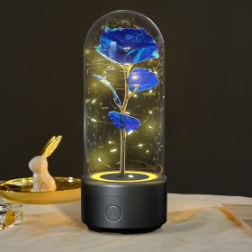 Creative 2 In 1 Rose Flowers LED Light And Bluetooth Speaker Valentine's Day Gift Rose Luminous Night Light Ornament In Glass Cover (Option: Black Base Blue Flower)