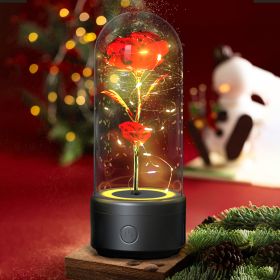 Creative 2 In 1 Rose Flowers LED Light And Bluetooth Speaker Valentine's Day Gift Rose Luminous Night Light Ornament In Glass Cover (Option: Black Base Red Flower)