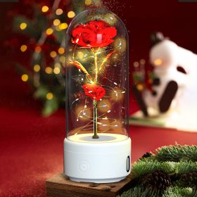 Creative 2 In 1 Rose Flowers LED Light And Bluetooth Speaker Valentine's Day Gift Rose Luminous Night Light Ornament In Glass Cover (Option: White Base Red Flower)