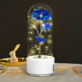 Creative 2 In 1 Rose Flowers LED Light And Bluetooth Speaker Valentine's Day Gift Rose Luminous Night Light Ornament In Glass Cover (Option: White Base Blue Flower)