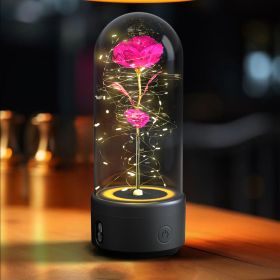 Creative 2 In 1 Rose Flowers LED Light And Bluetooth Speaker Valentine's Day Gift Rose Luminous Night Light Ornament In Glass Cover (Option: Black Base Color Flower)