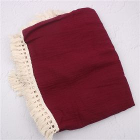 Baby Cotton Double Yarn Tassel Bath Towel (Option: Wine red-100x120cm)