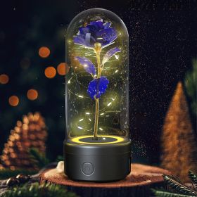 Creative 2 In 1 Rose Flowers LED Light And Bluetooth Speaker Valentine's Day Gift Rose Luminous Night Light Ornament In Glass Cover (Option: Black Base Purple Flower)