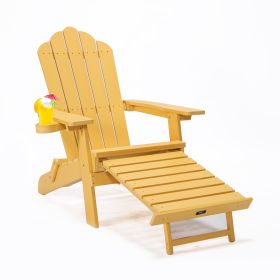TALE Folding Adirondack Chair With Pullout Ottoman With Cup Holder, Oaversized, Poly Lumber,  For Patio Deck Garden, Backyard Furniture, Easy To Insta (Option: AC02Y)