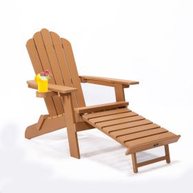 TALE Folding Adirondack Chair With Pullout Ottoman With Cup Holder, Oaversized, Poly Lumber,  For Patio Deck Garden, Backyard Furniture, Easy To Insta (Option: AC02BN)