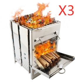 Lightweight Camping Wood Stove Adjustable Folding Wood Stove Burning for Outdoor Cooking Picnic Hunting BBQ Windproof (Option: Silver 3PCS)