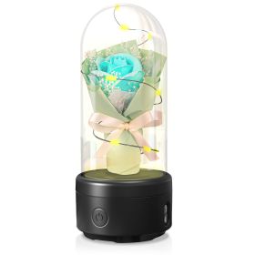 Creative 2 In 1 Bouquet LED Light And Bluetooth Speaker Mother's Day Gift Rose Luminous Night Light Ornament In Glass Cover (Option: Light Green-Black Base)