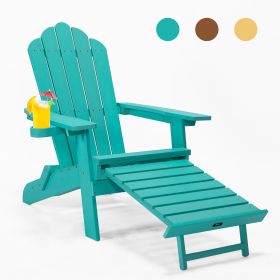 TALE Folding Adirondack Chair With Pullout Ottoman With Cup Holder, Oaversized, Poly Lumber,  For Patio Deck Garden, Backyard Furniture, Easy To Insta (Option: AC02G)