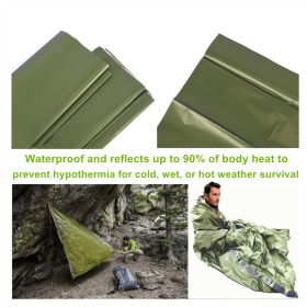 Portable Lightweight Emergency Sleeping Bag, Blanket, Tent - Thermal Bivy Sack For Camping, Hiking, And Outdoor Activities - Windproof And Waterproof (Option: Green-Blanket)