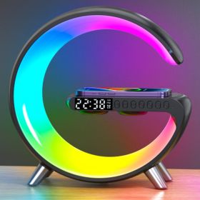 New Intelligent G Shaped LED Lamp Bluetooth Speaker Wireless Charger Atmosphere Lamp App Control For Bedroom Home Decor (Option: Black-US)